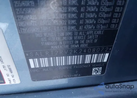 2019 Land Rover Discovery Hse Luxury from USA, damaged, VIN SALRT2RV2K2408072